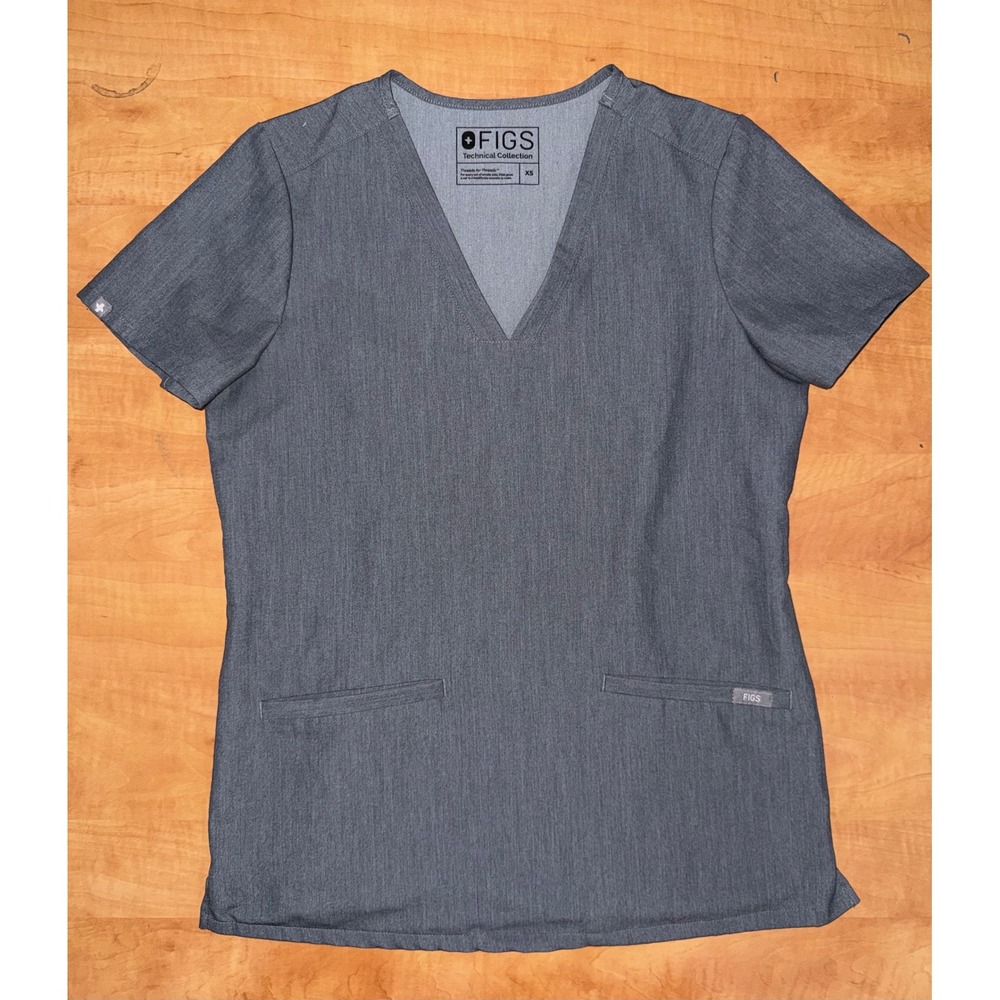 FIGS Technical Collection Casma V-Neck Scrub Top Heather Charcoal Grey Womens XS